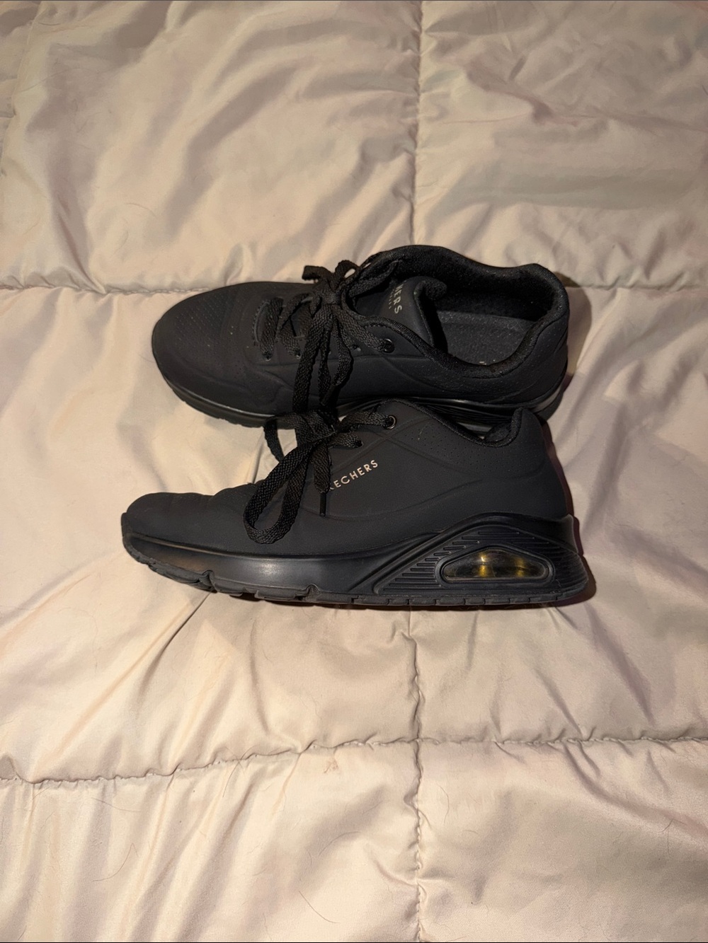 Skechers Women’s All-Black Lace-Up Sneakers with Visible Heel Air